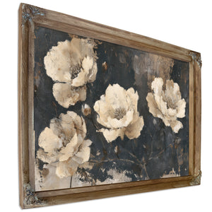 Cream Peonies On Dark Textured Background by Bella Frye