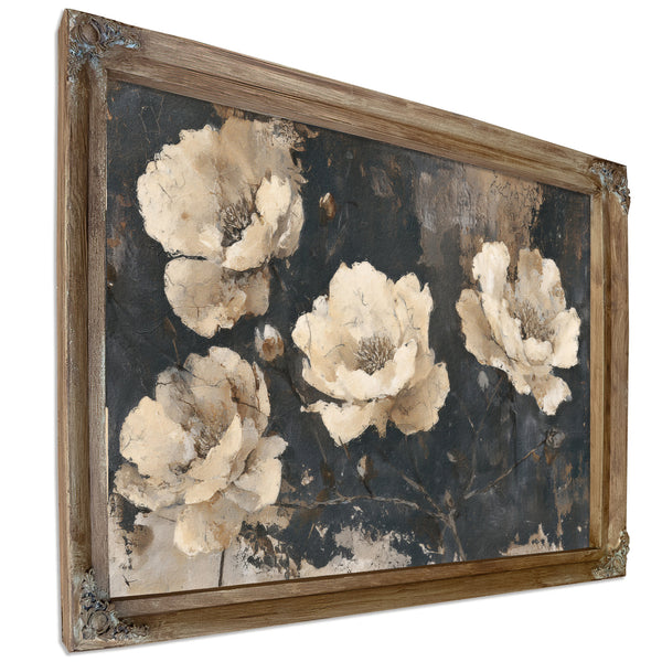 Cream Peonies On Dark Textured Background by Bella Frye