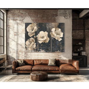 Cream Peonies On Dark Textured Background by Bella Frye