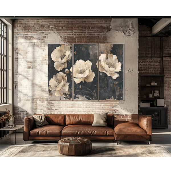 Cream Peonies On Dark Textured Background by Bella Frye