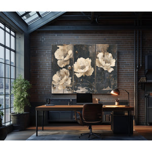 Cream Peonies On Dark Textured Background by Bella Frye