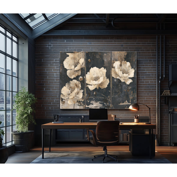 Cream Peonies On Dark Textured Background by Bella Frye