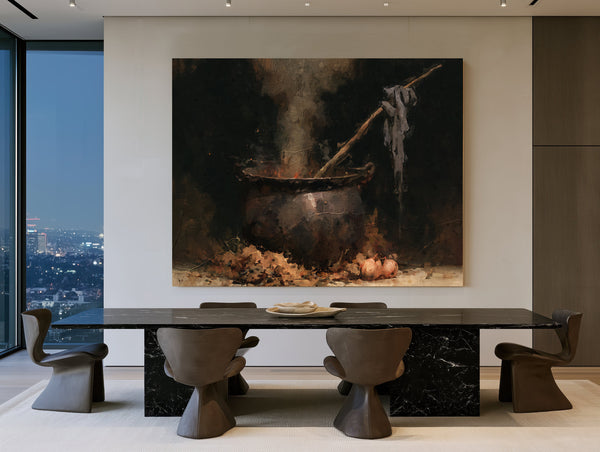Dark Cauldron Bubbling Over Open Fire by Bella Frye