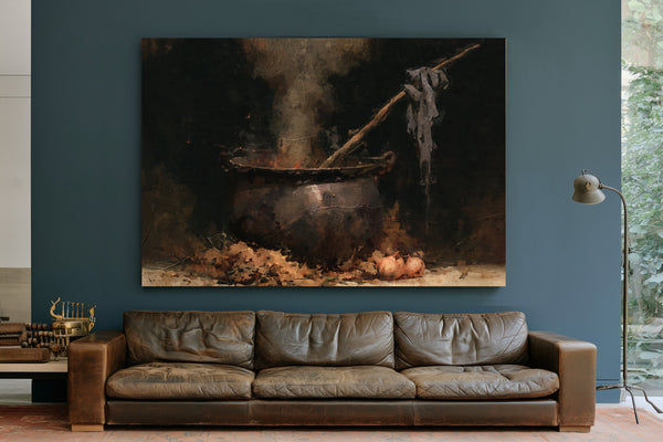 Dark Cauldron Bubbling Over Open Fire by Bella Frye
