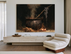 Dark Cauldron Bubbling Over Open Fire by Bella Frye