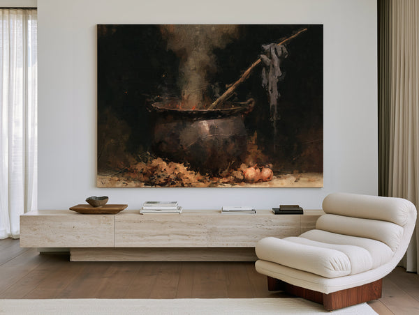 Dark Cauldron Bubbling Over Open Fire by Bella Frye
