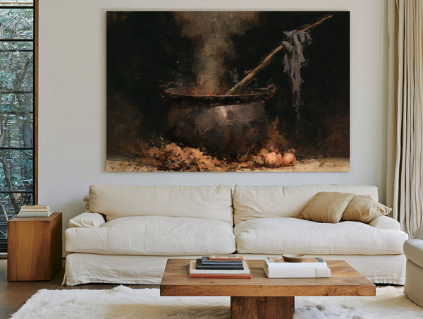 Dark Cauldron Bubbling Over Open Fire by Bella Frye