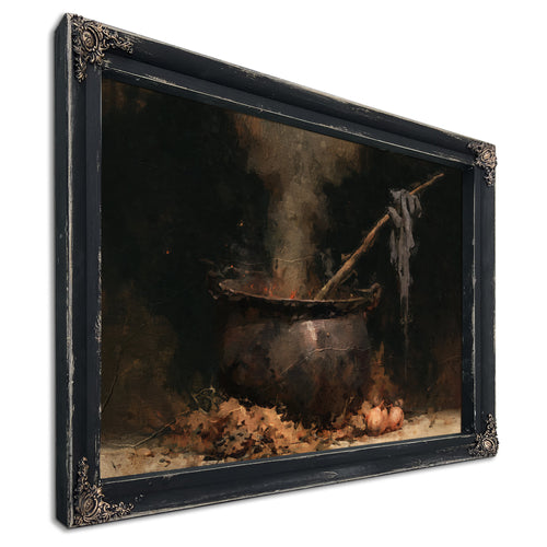Dark Cauldron Bubbling Over Open Fire by Bella Frye