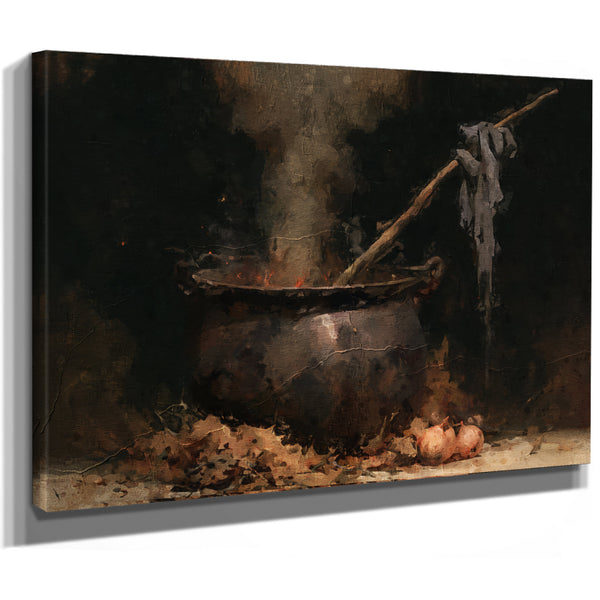 Dark Cauldron Bubbling Over Open Fire by Bella Frye