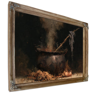 Dark Cauldron Bubbling Over Open Fire by Bella Frye