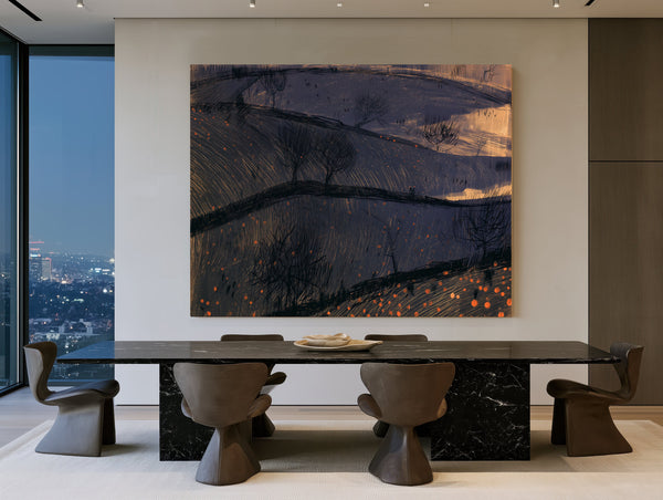 Dark Rolling Hills With Bare Winter Trees by Bella Frye