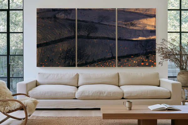 Dark Rolling Hills With Bare Winter Trees by Bella Frye