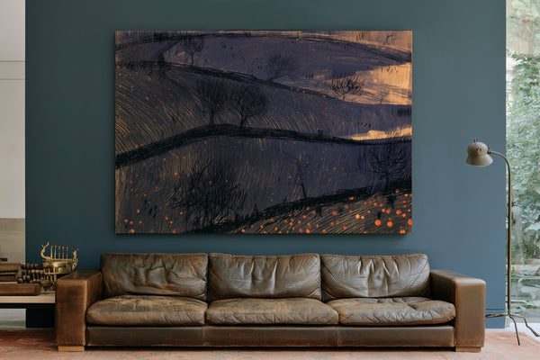 Dark Rolling Hills With Bare Winter Trees by Bella Frye