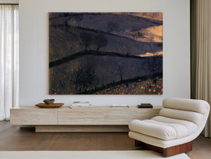 Dark Rolling Hills With Bare Winter Trees by Bella Frye