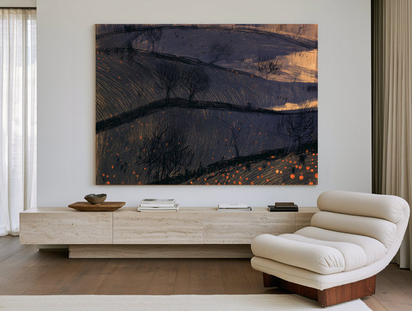 Dark Rolling Hills With Bare Winter Trees by Bella Frye