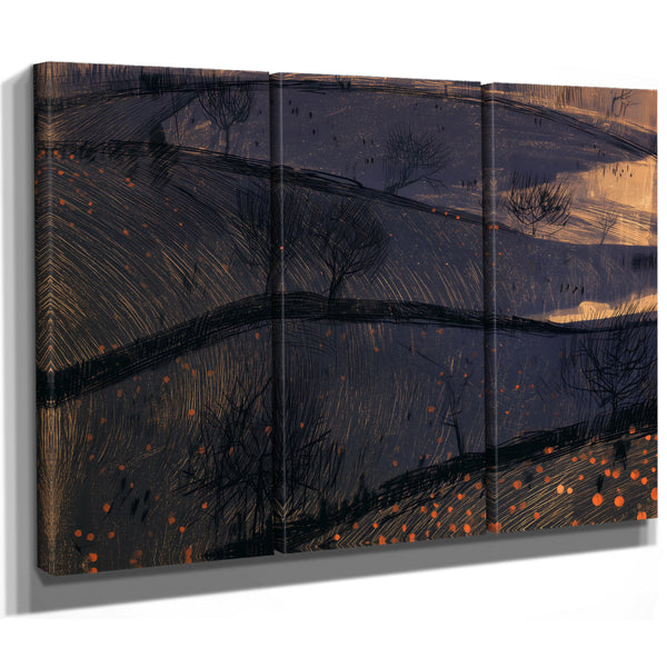 Dark Rolling Hills With Bare Winter Trees by Bella Frye