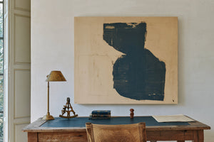 Dark Teal Abstract Form On Cream by Bella Frye