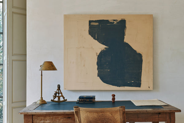 Dark Teal Abstract Form On Cream by Bella Frye