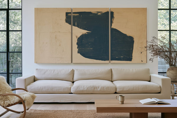 Dark Teal Abstract Form On Cream by Bella Frye