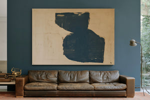 Dark Teal Abstract Form On Cream by Bella Frye