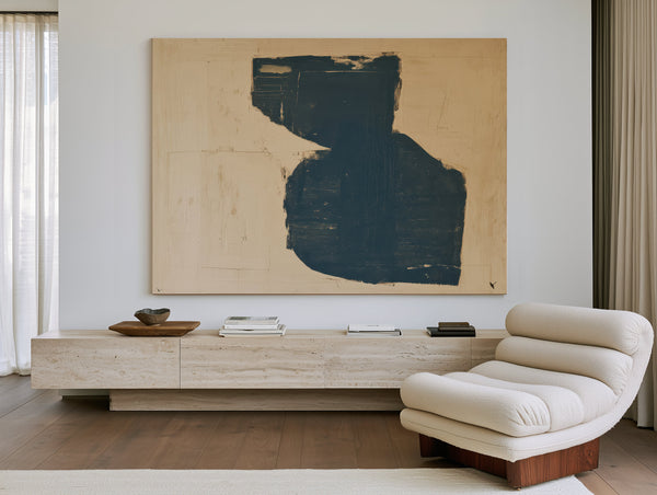 Dark Teal Abstract Form On Cream by Bella Frye