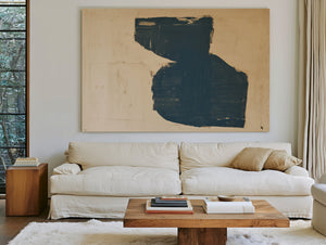 Dark Teal Abstract Form On Cream by Bella Frye