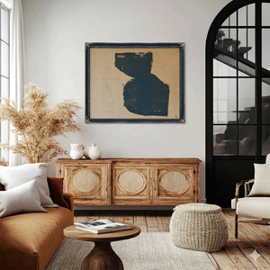 Dark Teal Abstract Form On Cream by Bella Frye