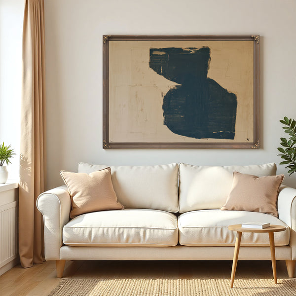 Dark Teal Abstract Form On Cream by Bella Frye