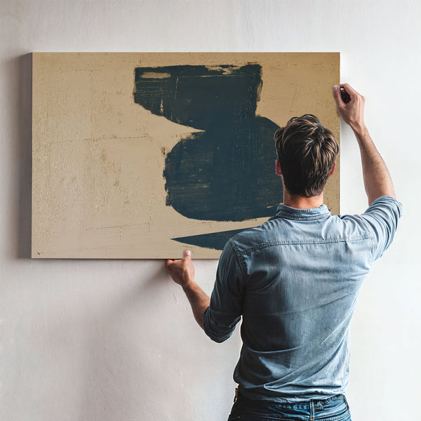Dark Teal Abstract Form On Cream by Bella Frye