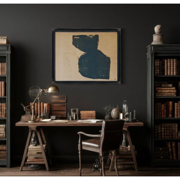 Dark Teal Abstract Form On Cream by Bella Frye
