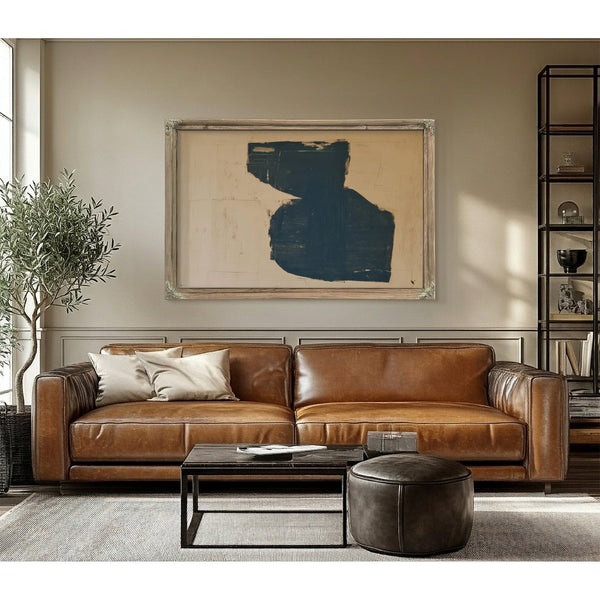Dark Teal Abstract Form On Cream by Bella Frye