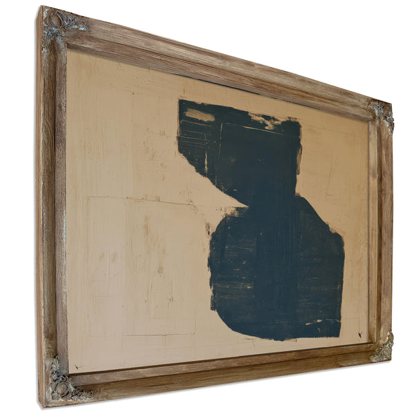 Dark Teal Abstract Form On Cream by Bella Frye