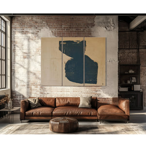Dark Teal Abstract Form On Cream by Bella Frye
