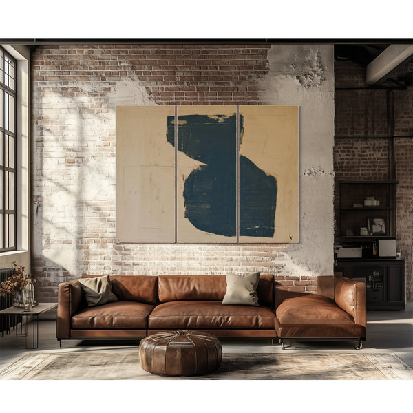 Dark Teal Abstract Form On Cream by Bella Frye