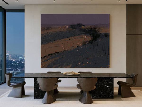 Dark Winter Fields With Scattered Ember Lights by Bella Frye