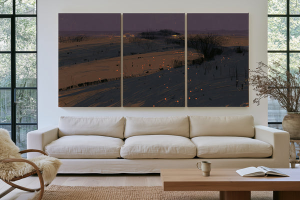 Dark Winter Fields With Scattered Ember Lights by Bella Frye