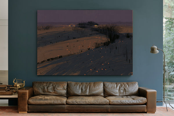 Dark Winter Fields With Scattered Ember Lights by Bella Frye