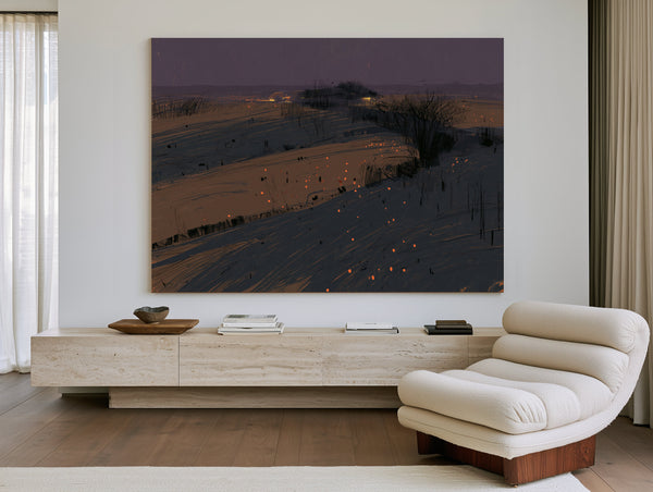 Dark Winter Fields With Scattered Ember Lights by Bella Frye