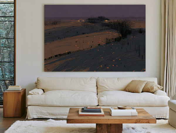 Dark Winter Fields With Scattered Ember Lights by Bella Frye