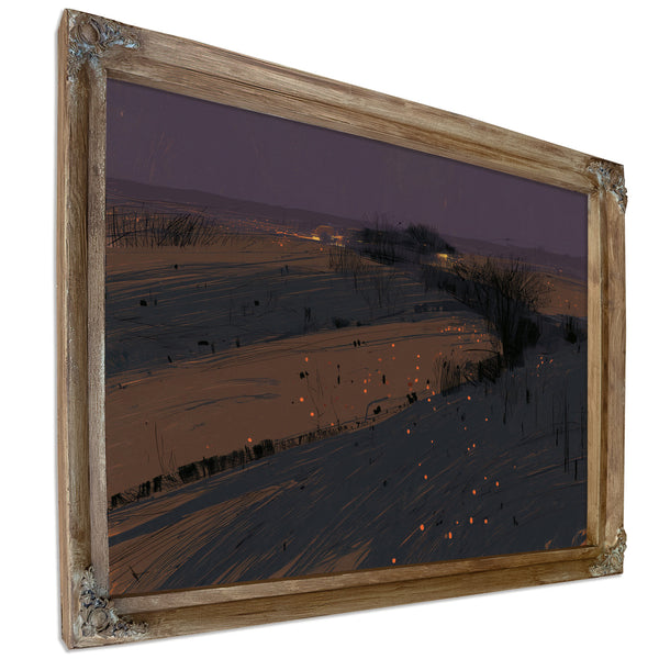 Dark Winter Fields With Scattered Ember Lights by Bella Frye