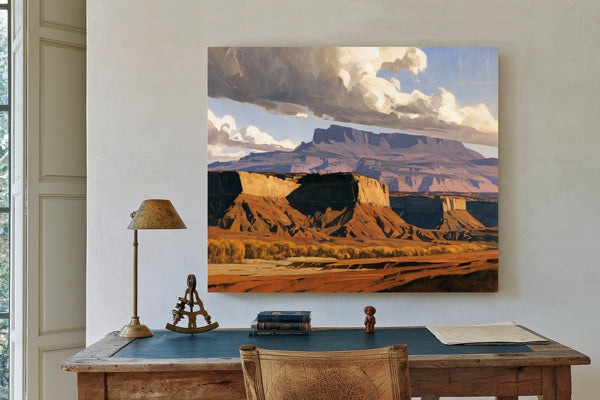 Desert Mesa Cliffs Under Storm Clouds by Bella Frye