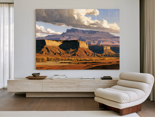 Desert Mesa Cliffs Under Storm Clouds by Bella Frye