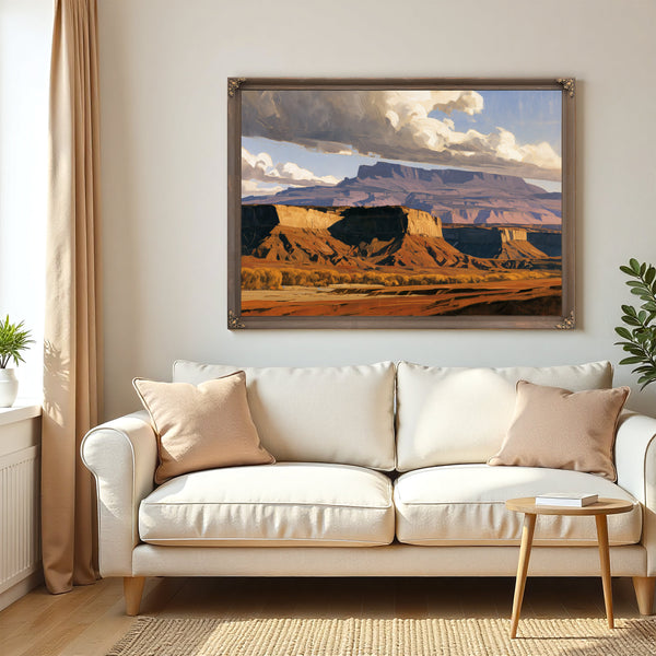 Desert Mesa Cliffs Under Storm Clouds by Bella Frye