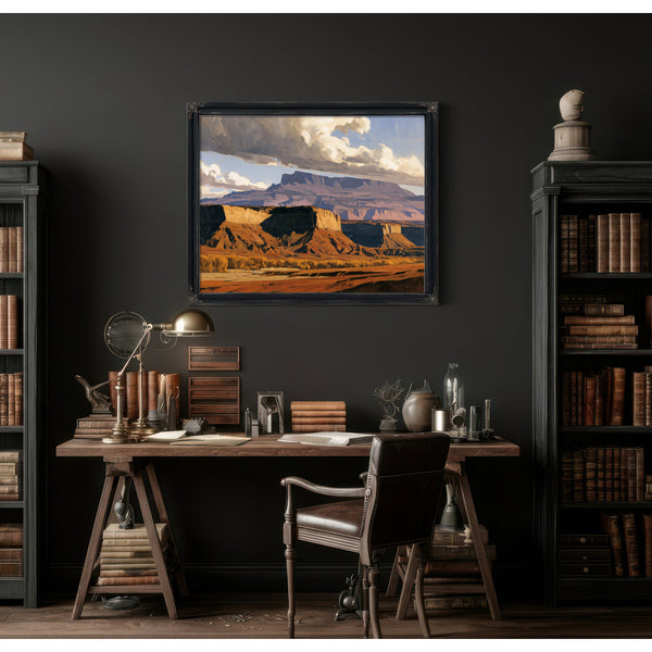 Desert Mesa Cliffs Under Storm Clouds by Bella Frye