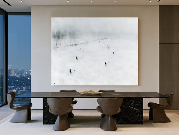 Figures Walking Across Snowy Winter Field by Bella Frye