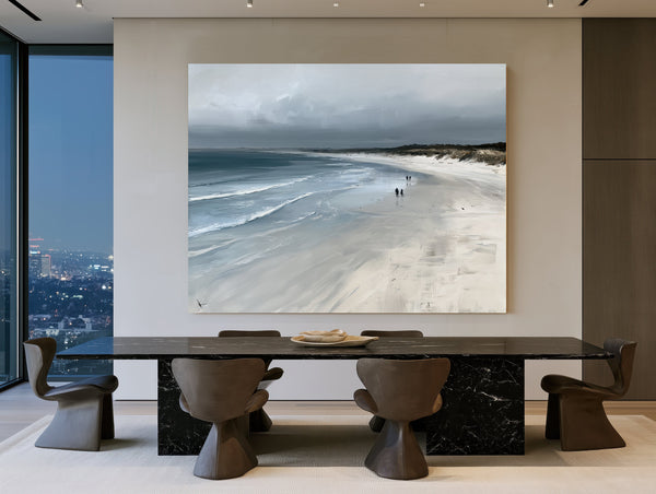 Figures Walking Overcast Winter Beach by Bella Frye