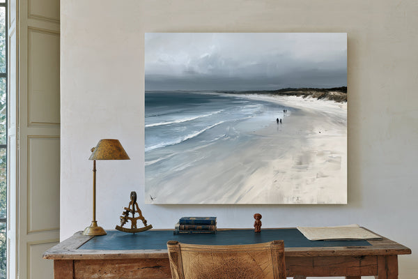 Figures Walking Overcast Winter Beach by Bella Frye