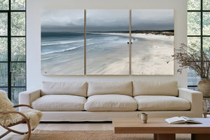 Figures Walking Overcast Winter Beach by Bella Frye