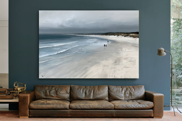 Figures Walking Overcast Winter Beach by Bella Frye