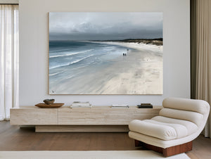 Figures Walking Overcast Winter Beach by Bella Frye